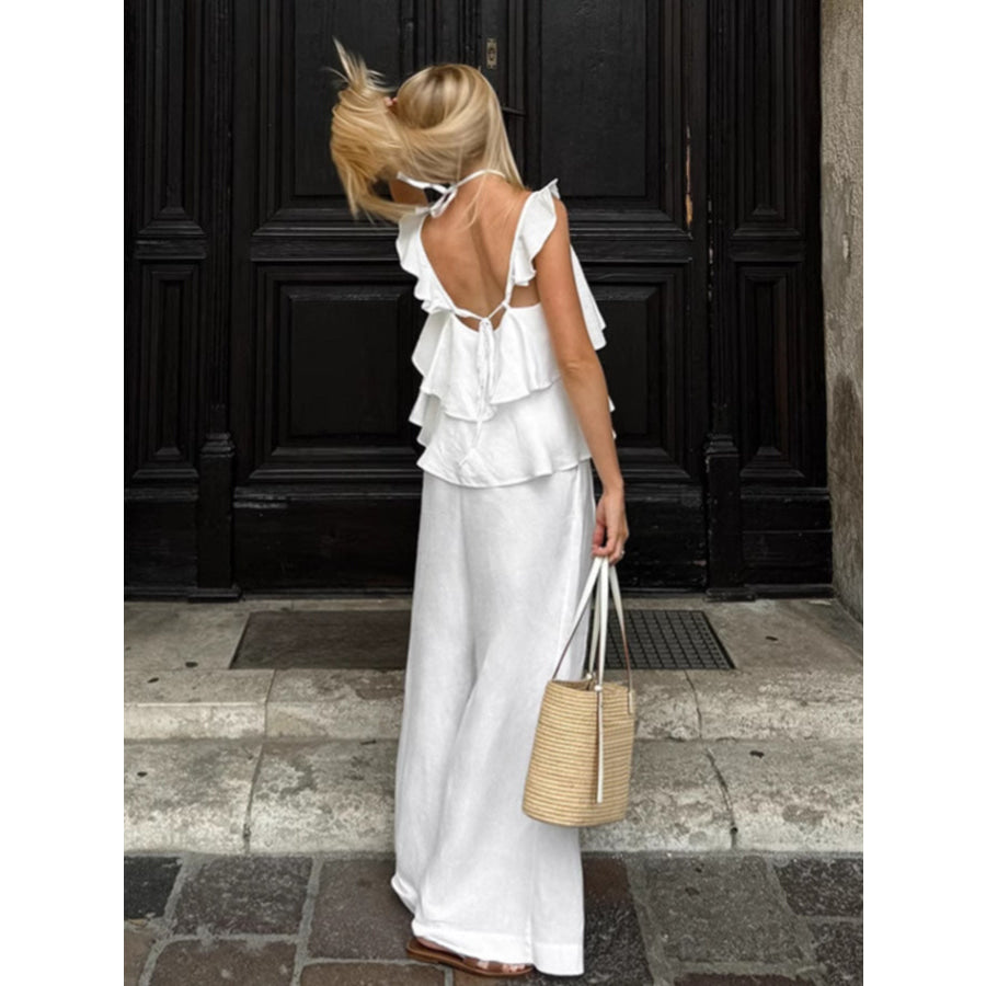 Layered Ruffled Cami and Pants Set Apparel and Accessories