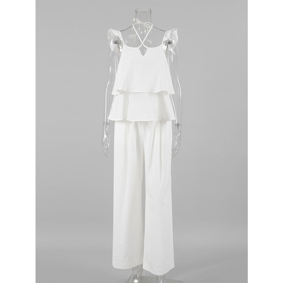Layered Ruffled Cami and Pants Set Apparel and Accessories