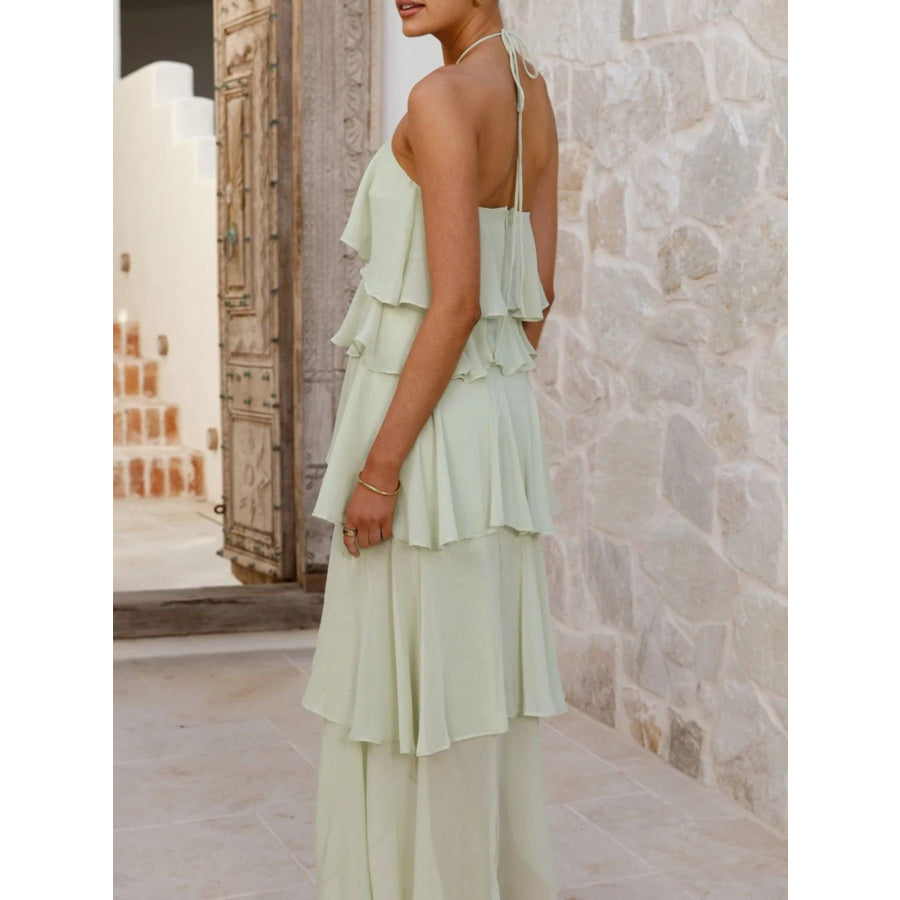 Layered Ruffled Halter Neck Dress Apparel and Accessories