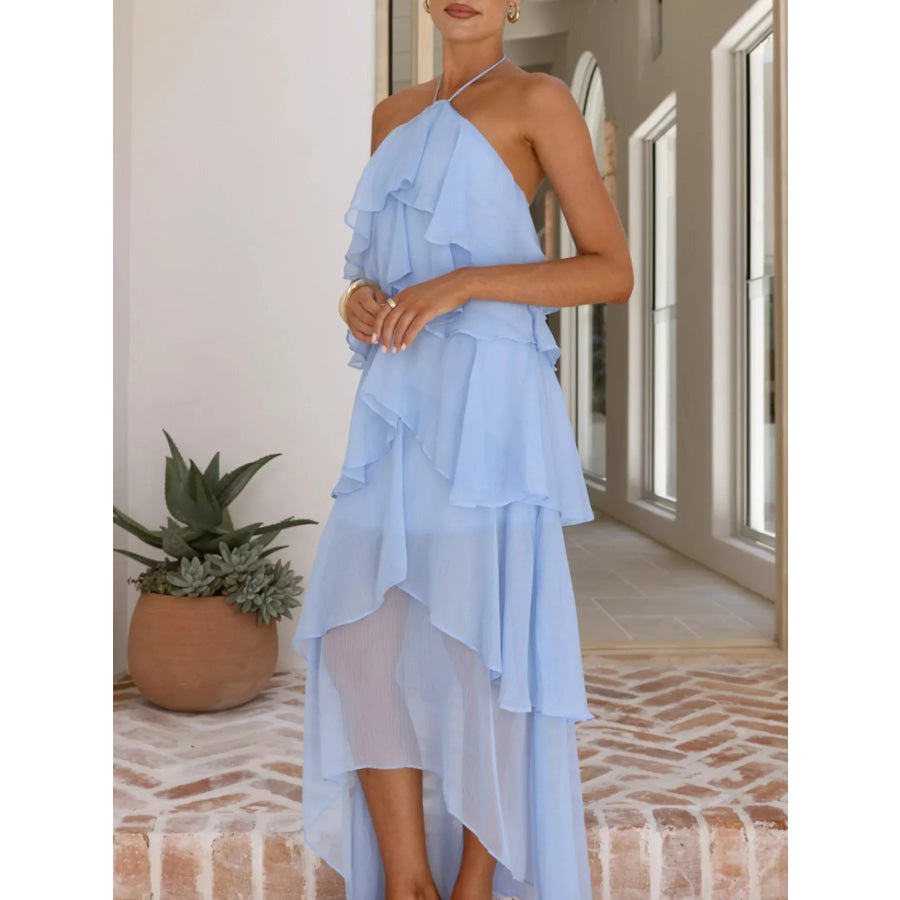 Layered Ruffled Halter Neck Dress Apparel and Accessories