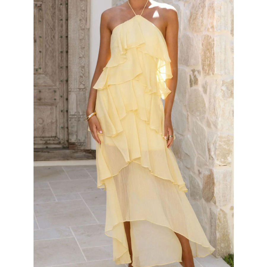 Layered Ruffled Halter Neck Dress Apparel and Accessories