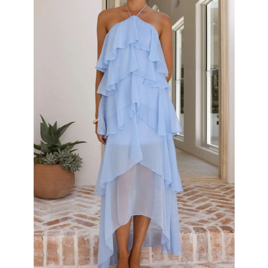 Layered Ruffled Halter Neck Dress Apparel and Accessories