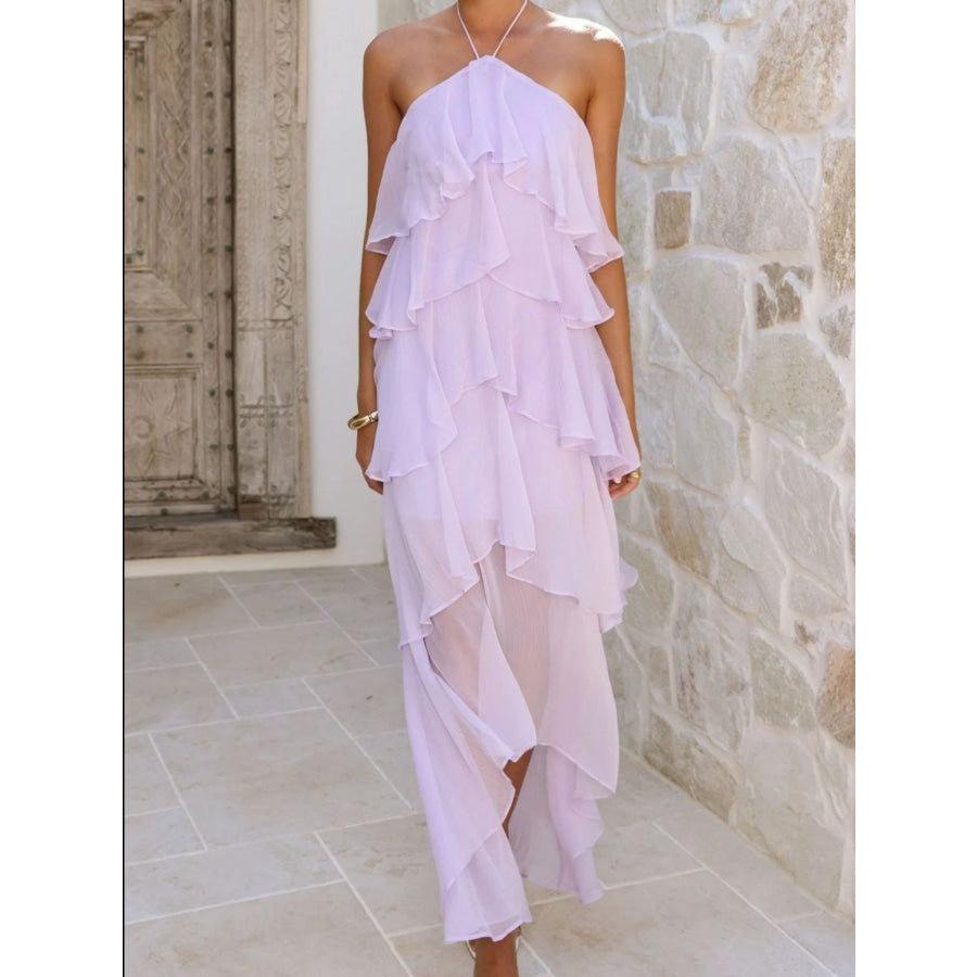 Layered Ruffled Halter Neck Dress Apparel and Accessories