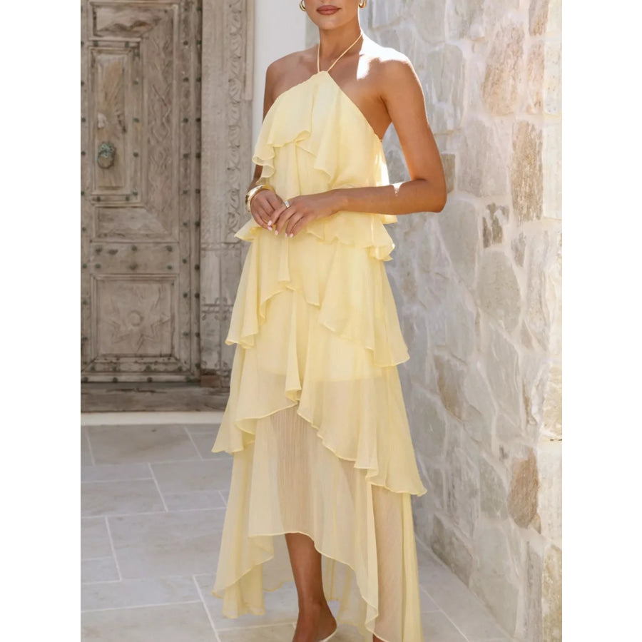 Layered Ruffled Halter Neck Dress Apparel and Accessories