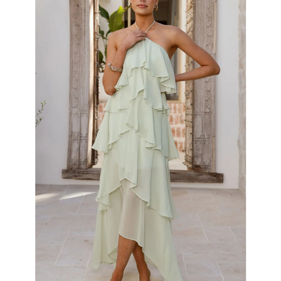 Layered Ruffled Halter Neck Dress Apparel and Accessories