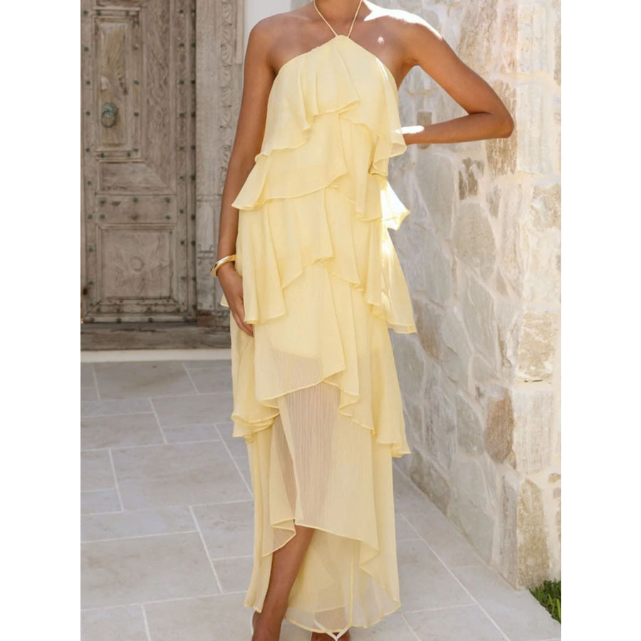 Layered Ruffled Halter Neck Dress Apparel and Accessories
