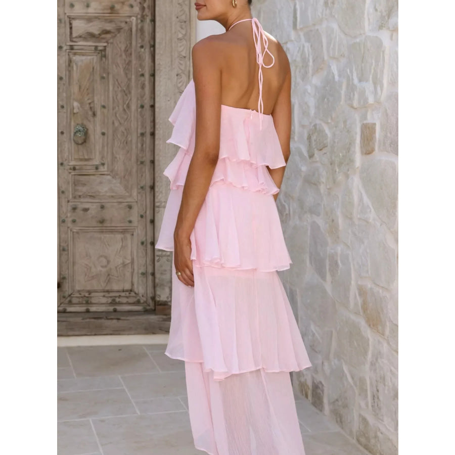 Layered Ruffled Halter Neck Dress Apparel and Accessories