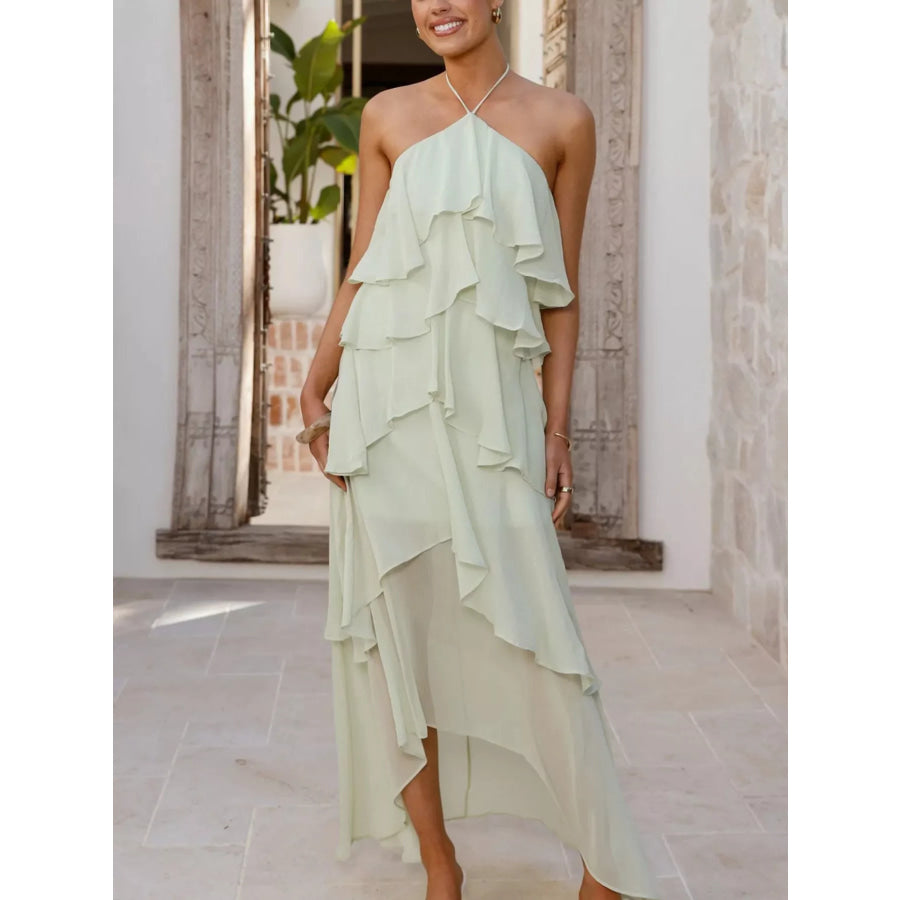 Layered Ruffled Halter Neck Dress Apparel and Accessories