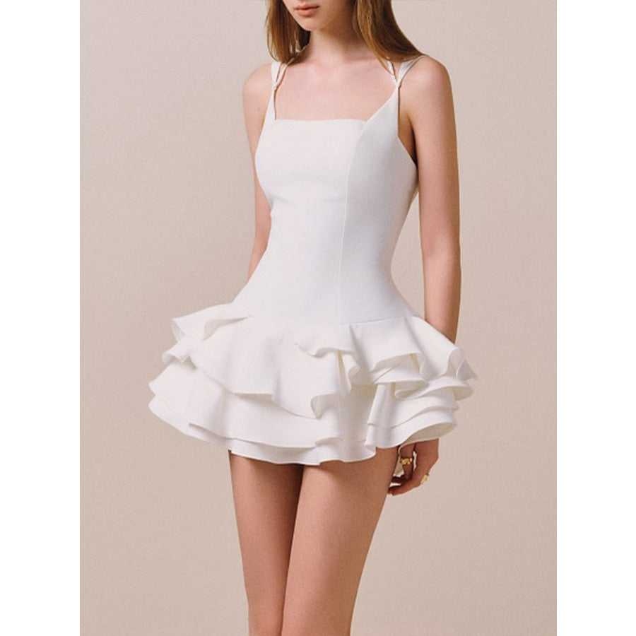 Layered Ruffled Hem Mini Dress White / S Apparel and Accessories