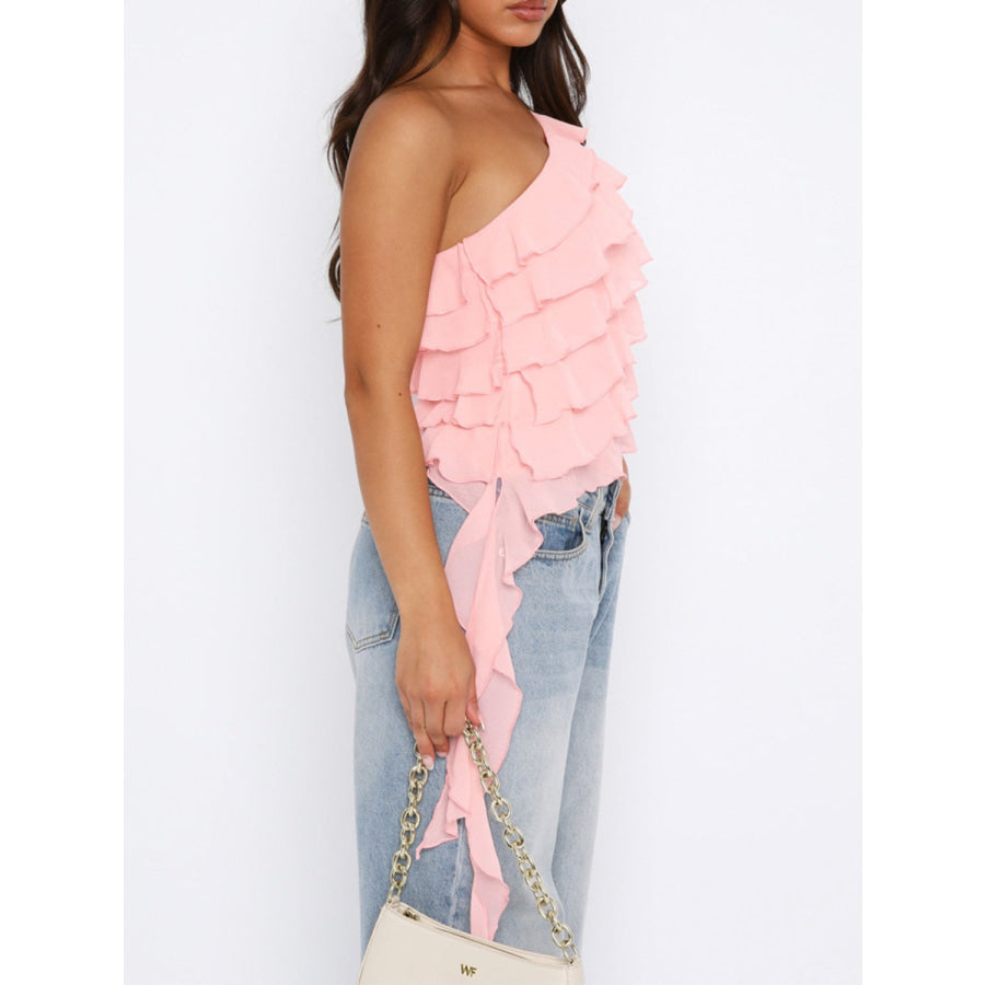 Layered Ruffled One Shoulder Tank Apparel and Accessories