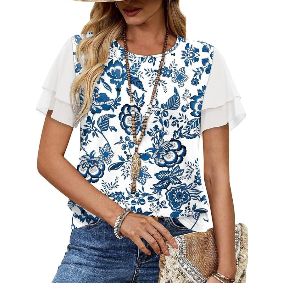 Layered Short Sleeve Round Neck T-Shirt Blue / S Apparel and Accessories