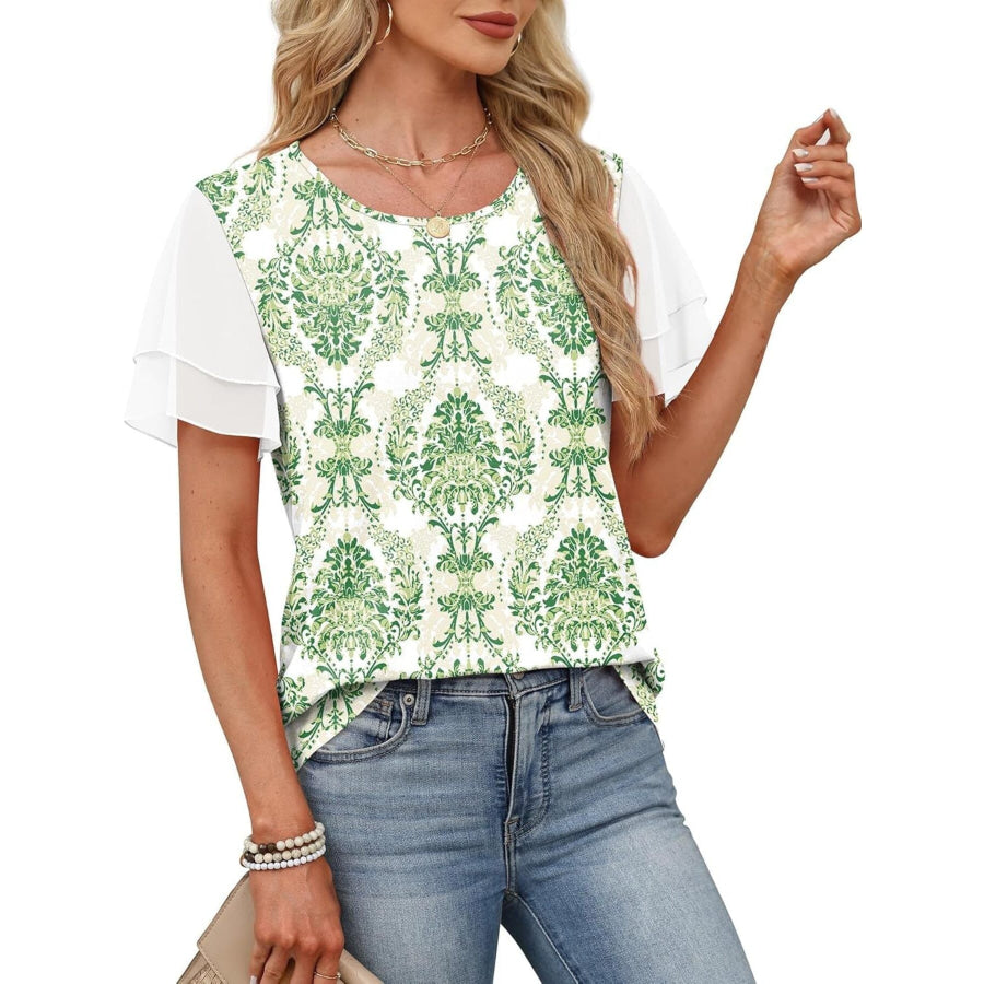Layered Short Sleeve Round Neck T-Shirt Green / S Apparel and Accessories