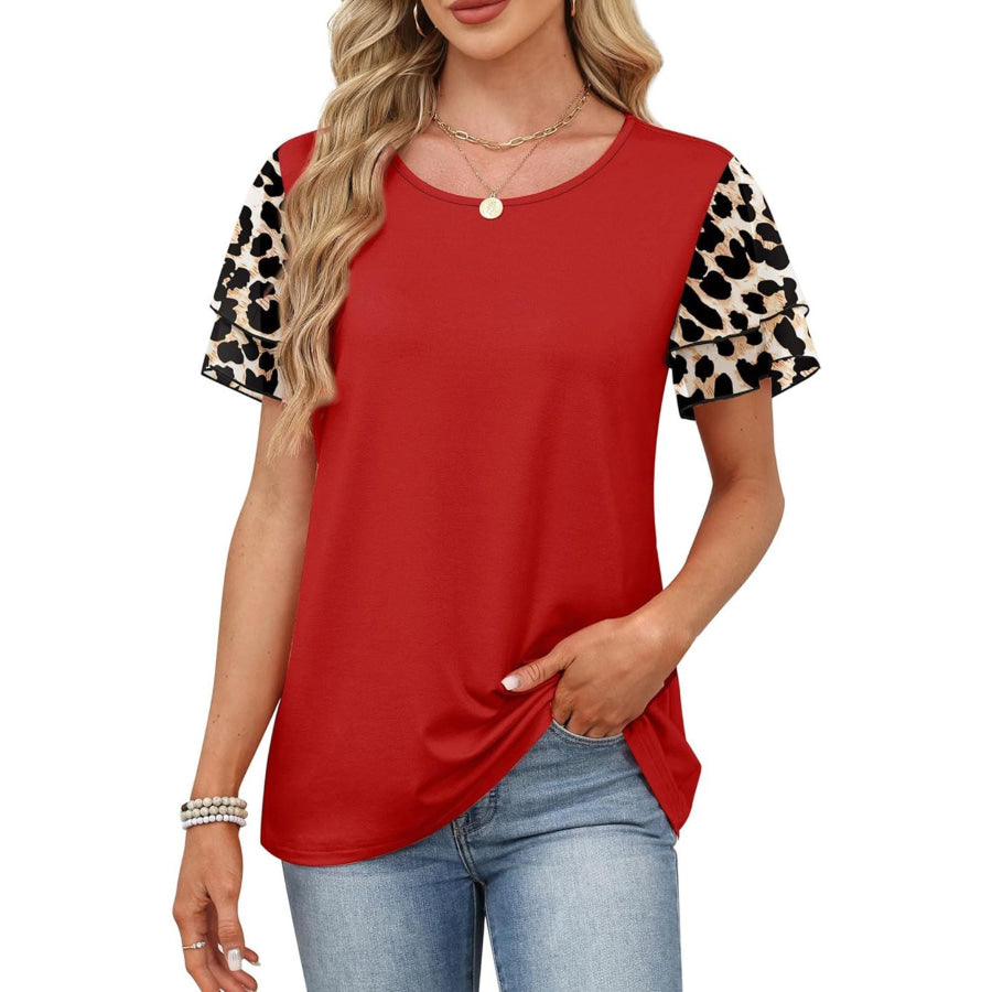 Layered Short Sleeve Round Neck T-Shirt Red / S Apparel and Accessories