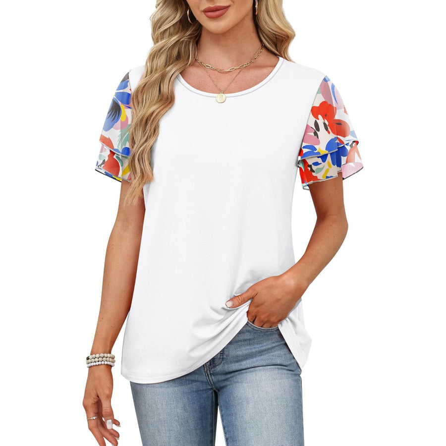 Layered Short Sleeve Round Neck T-Shirt White / S Apparel and Accessories