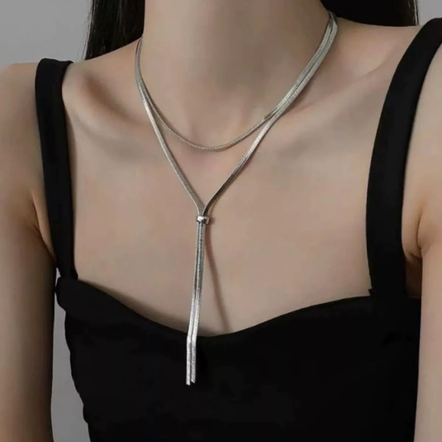 Layered Snake Chain Y Necklace Silver / One Size Apparel and Accessories