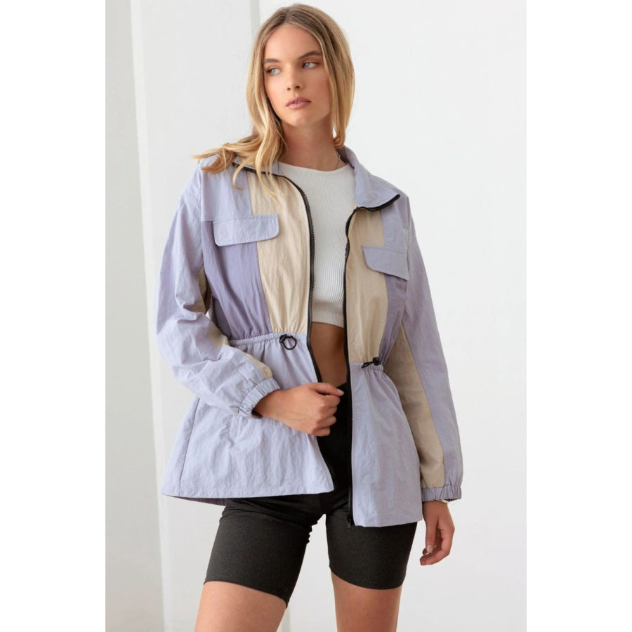 Le Lis Color Block Collared Wind Breaker Jacket Lavender Cream / XS Apparel and Accessories