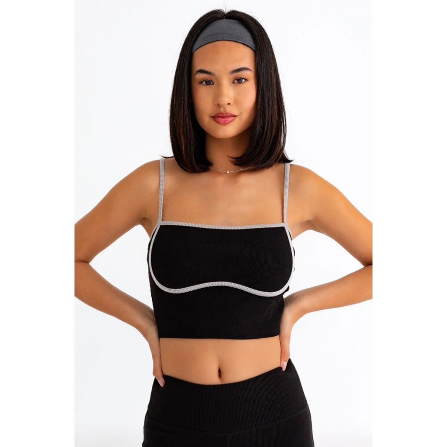 Le Lis Ribbed Crop Cami and High Waist Brushed Leggings Set Black Grey / XS Apparel and Accessories