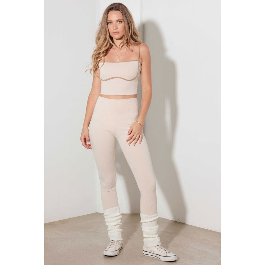 Le Lis Ribbed Crop Cami and High Waist Brushed Leggings Set Cream Tan / XS Apparel and Accessories