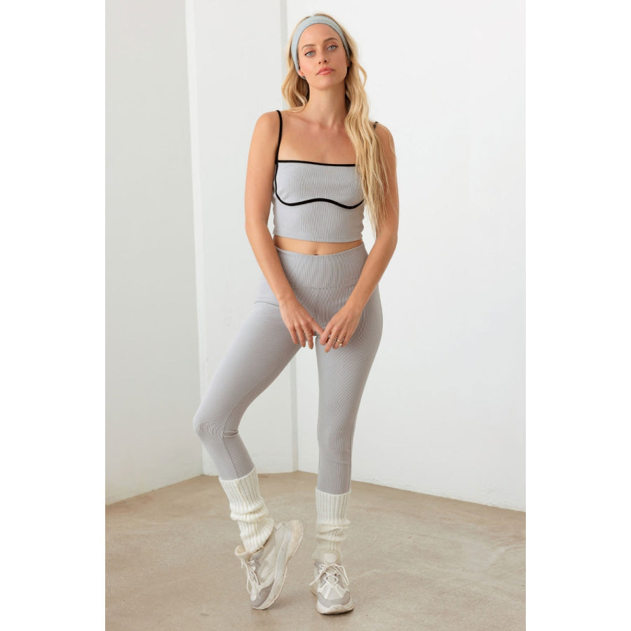 Le Lis Ribbed Crop Cami and High Waist Brushed Leggings Set Grey Black / XS Apparel and Accessories