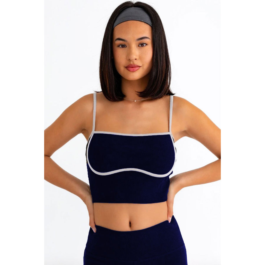 Le Lis Ribbed Crop Cami and High Waist Brushed Leggings Set Navy Cream / XS Apparel and Accessories