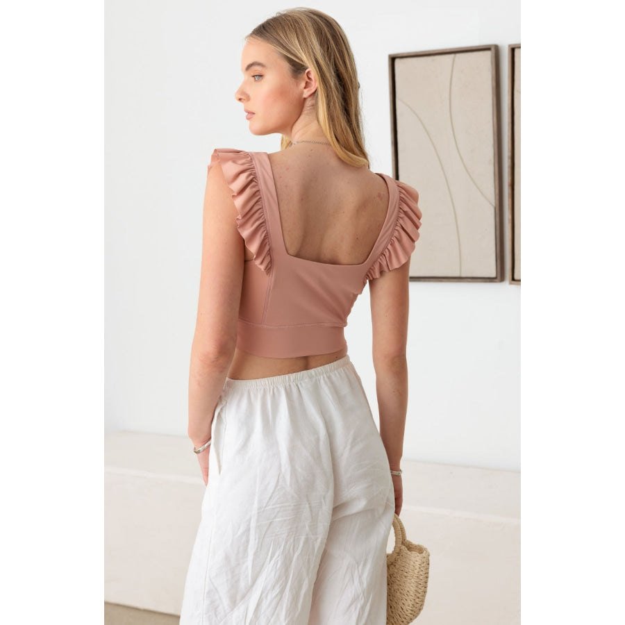 Le Lis Ruffled Cap Sleeve Square Neck Crop Top Dusty Pink / XS Apparel and Accessories