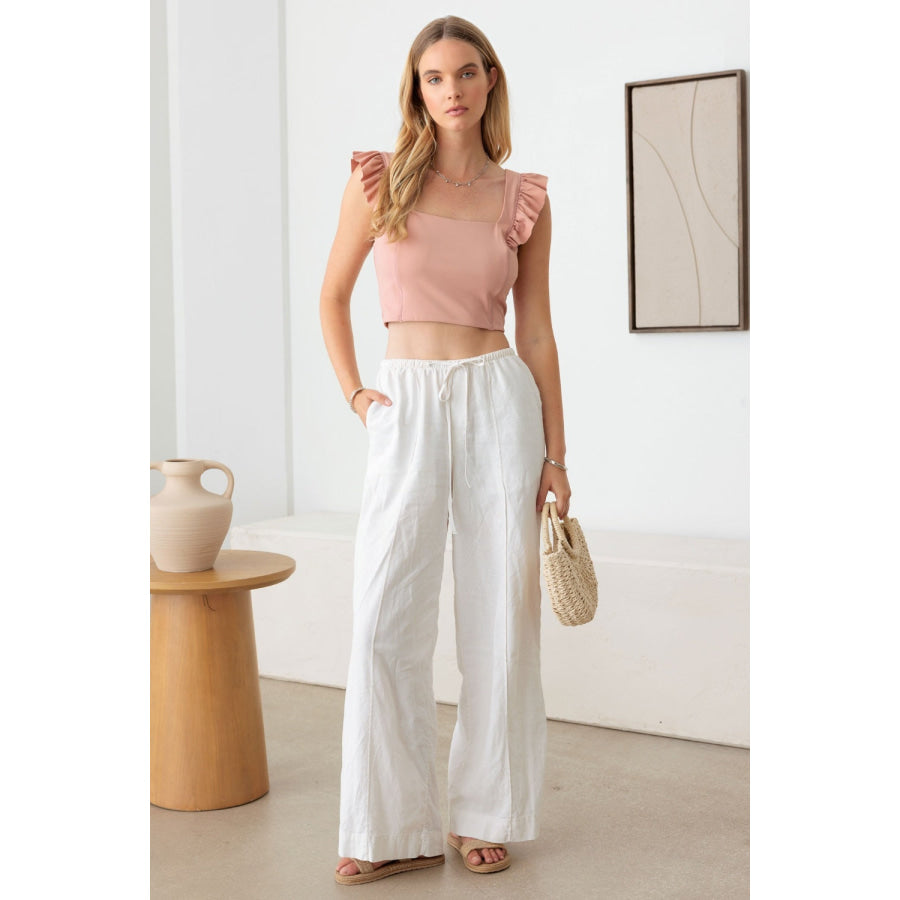 Le Lis Ruffled Cap Sleeve Square Neck Crop Top Apparel and Accessories