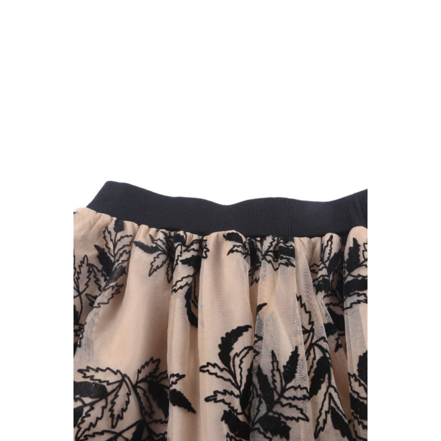 Leaf Elastic Waist Midi Skirt Apparel and Accessories