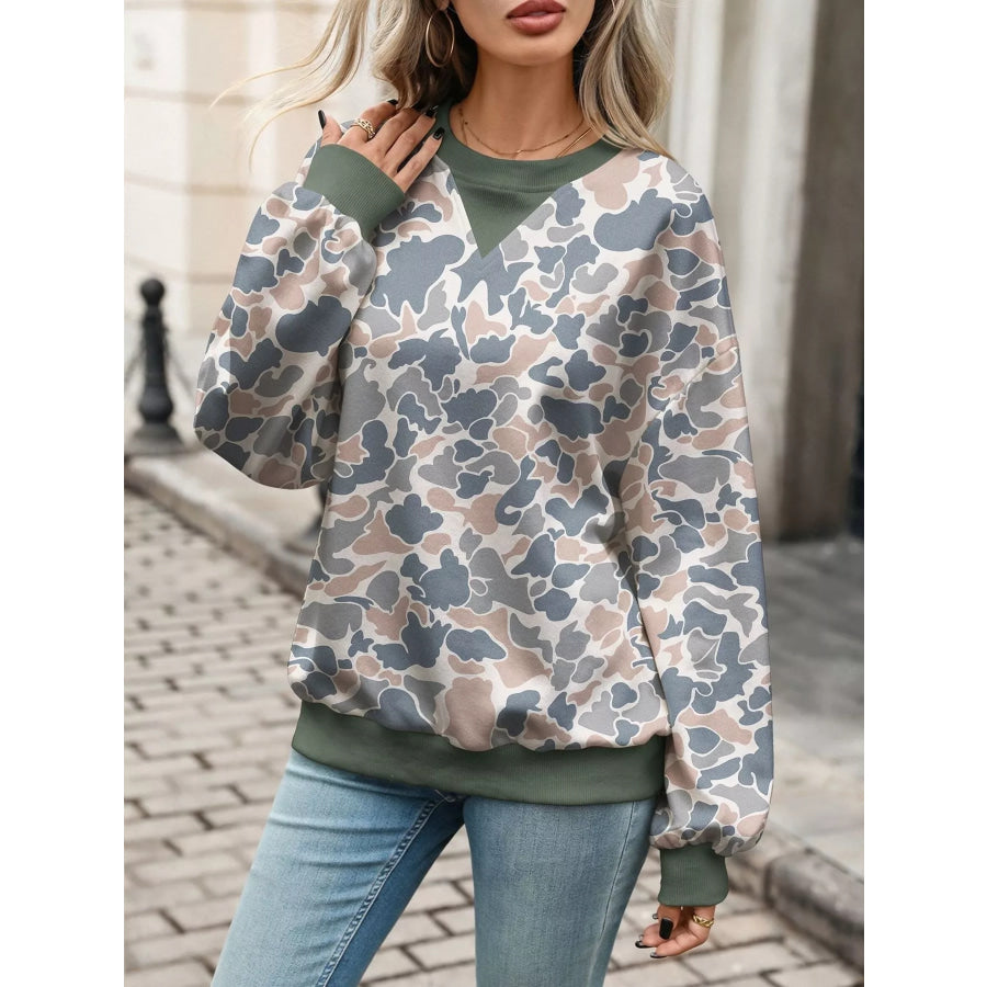 Leaf Print Sweatshirt with Contrasting Trim Apparel and Accessories