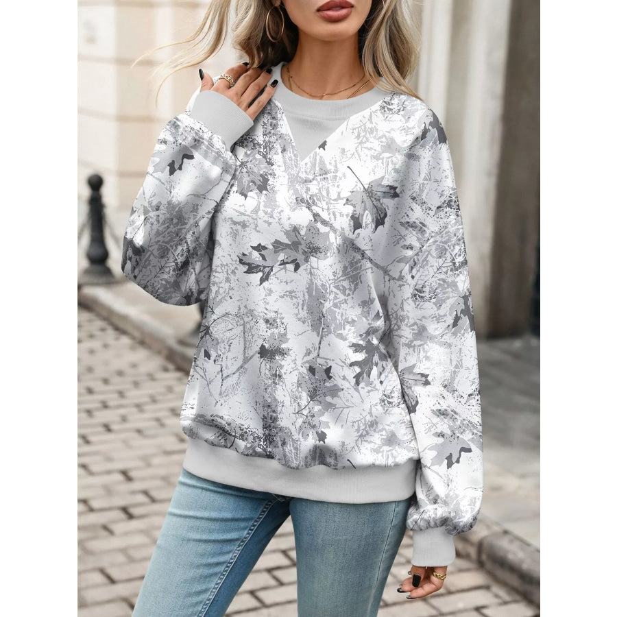 Leaf Print Sweatshirt with Contrasting Trim Apparel and Accessories