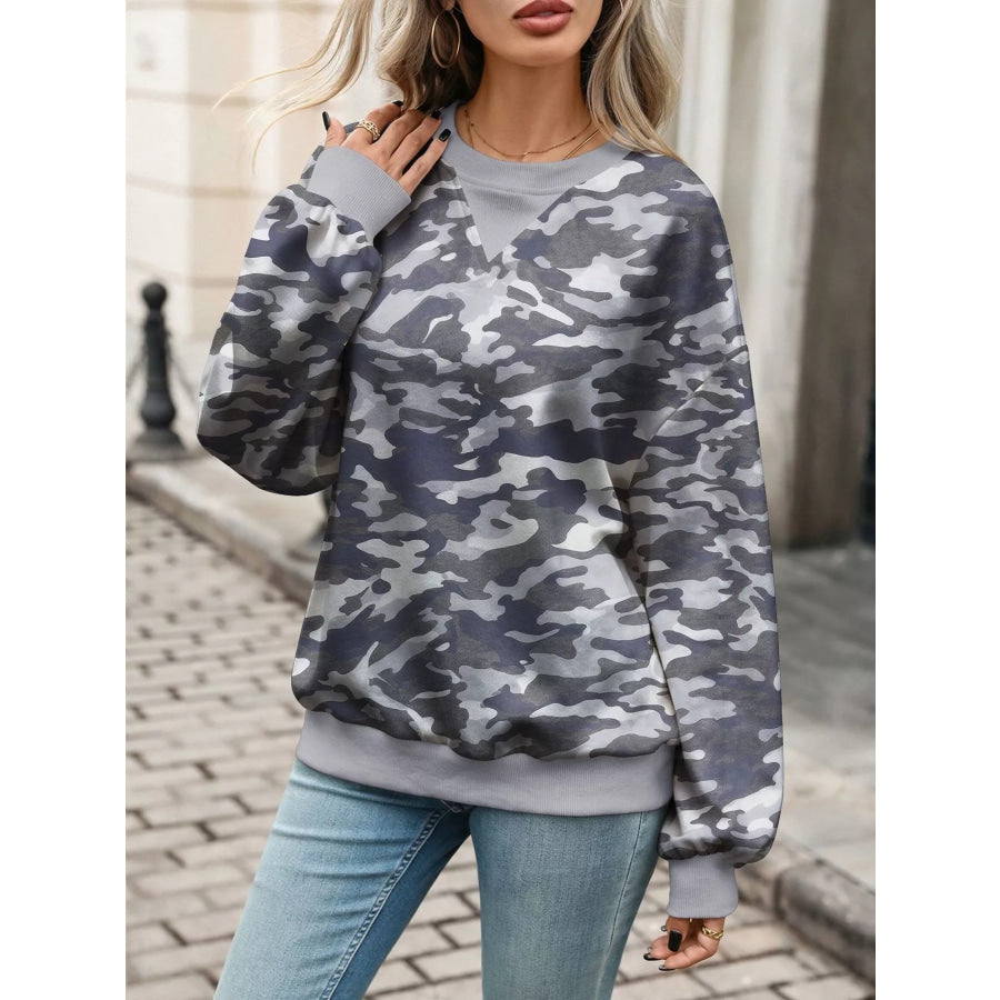 Leaf Print Sweatshirt with Contrasting Trim Apparel and Accessories