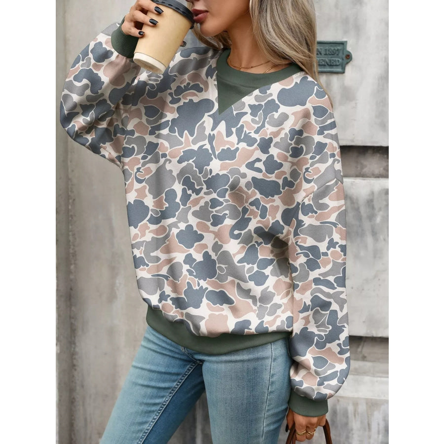 Leaf Print Sweatshirt with Contrasting Trim Apparel and Accessories