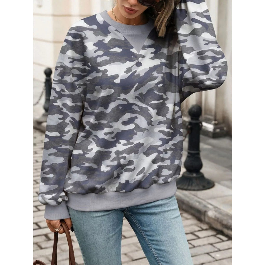 Leaf Print Sweatshirt with Contrasting Trim Apparel and Accessories