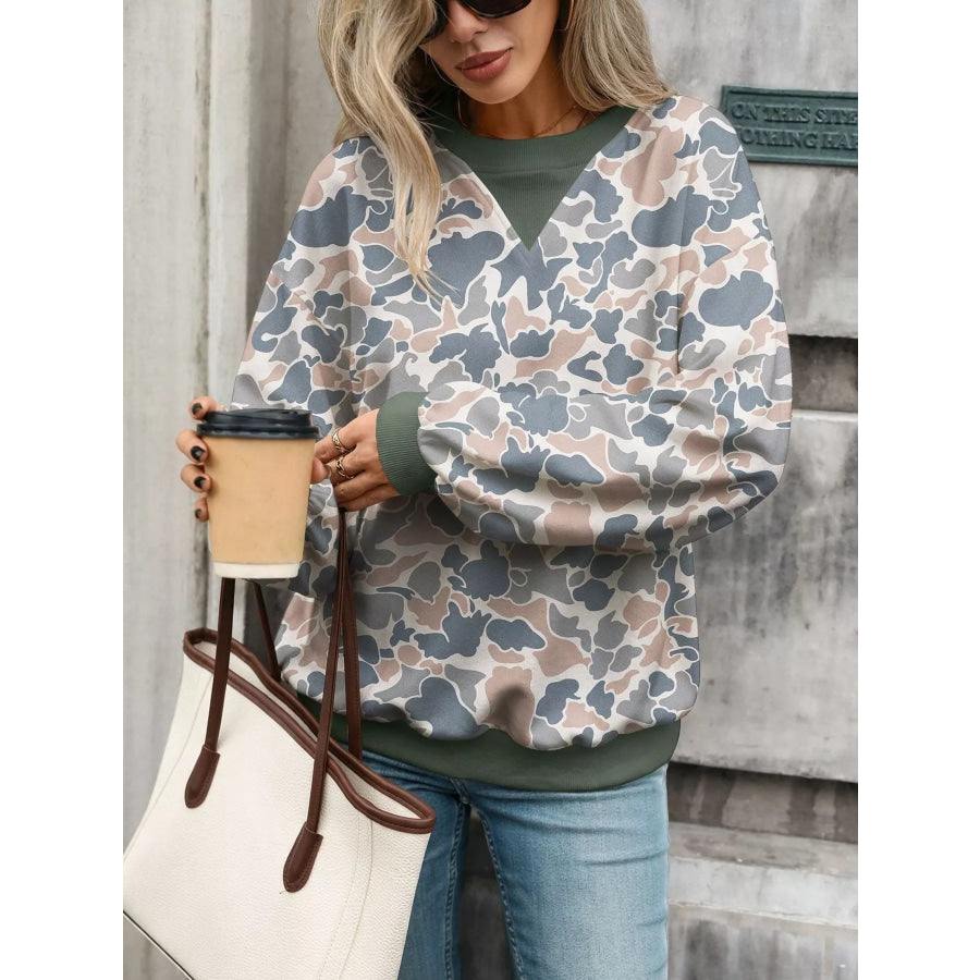 Leaf Print Sweatshirt with Contrasting Trim Apparel and Accessories