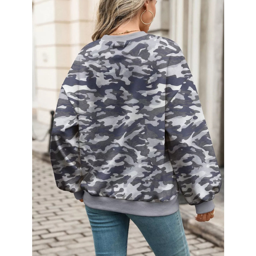 Leaf Print Sweatshirt with Contrasting Trim Apparel and Accessories