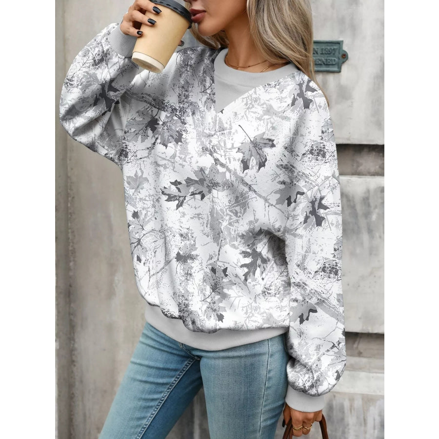 Leaf Print Sweatshirt with Contrasting Trim Apparel and Accessories