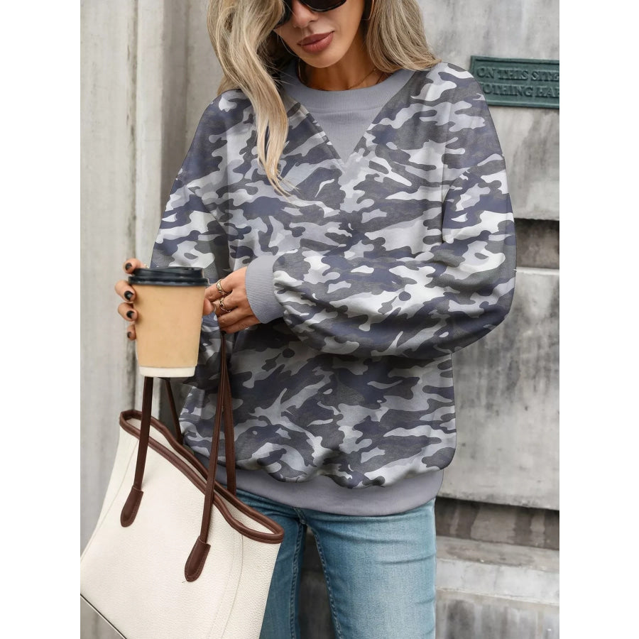 Leaf Print Sweatshirt with Contrasting Trim Apparel and Accessories