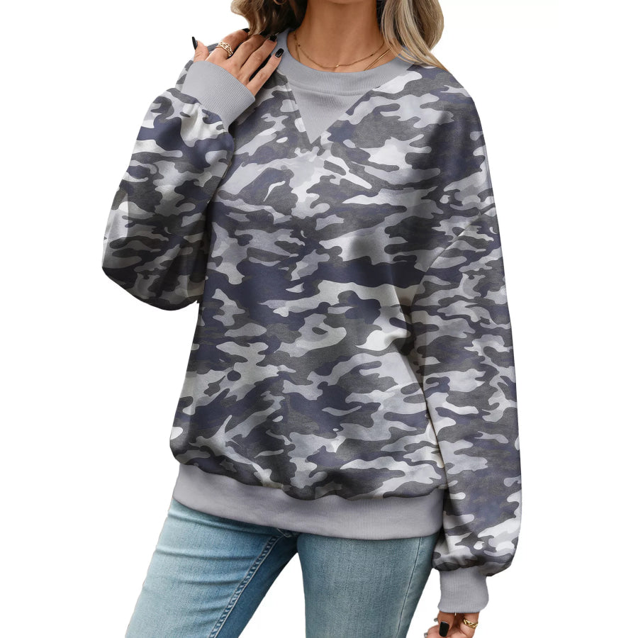 Leaf Print Sweatshirt with Contrasting Trim Dark Gray / S Apparel and Accessories