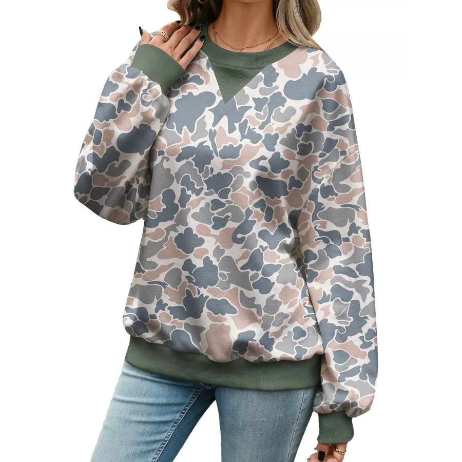Leaf Print Sweatshirt with Contrasting Trim Pink / S Apparel and Accessories
