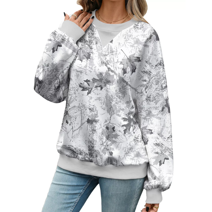 Leaf Print Sweatshirt with Contrasting Trim White / S Apparel and Accessories