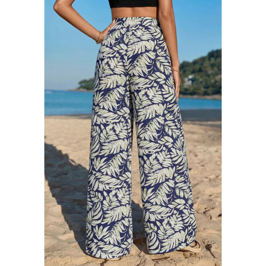 Leaf Print Wide Leg Pants Apparel and Accessories