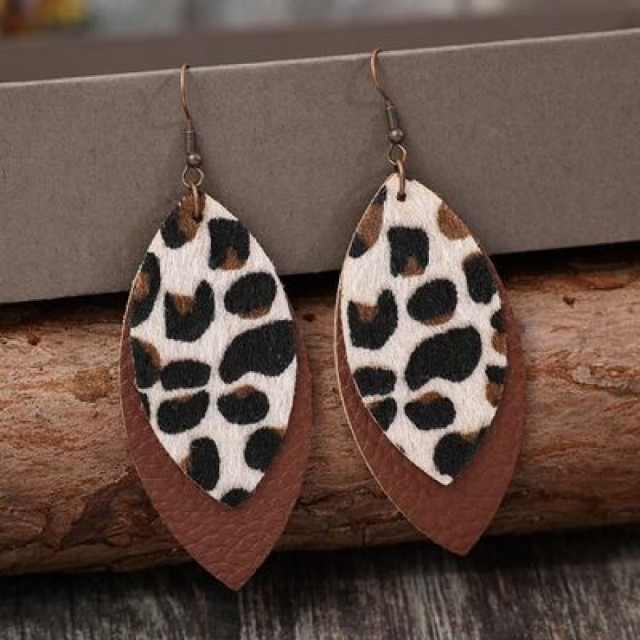 Leaf Shape Leather Dangle Earrings Chestnut / One Size Apparel and Accessories