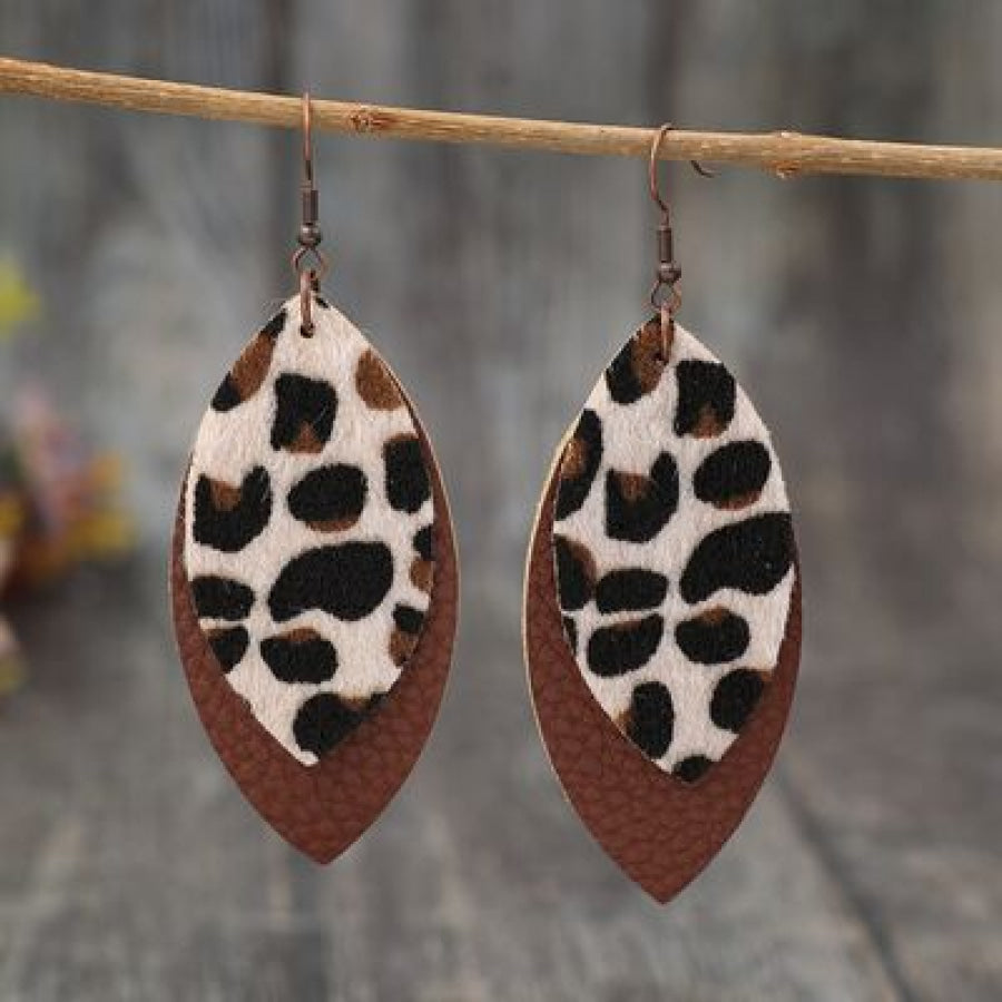 Leaf Shape Leather Dangle Earrings Chestnut / One Size Apparel and Accessories