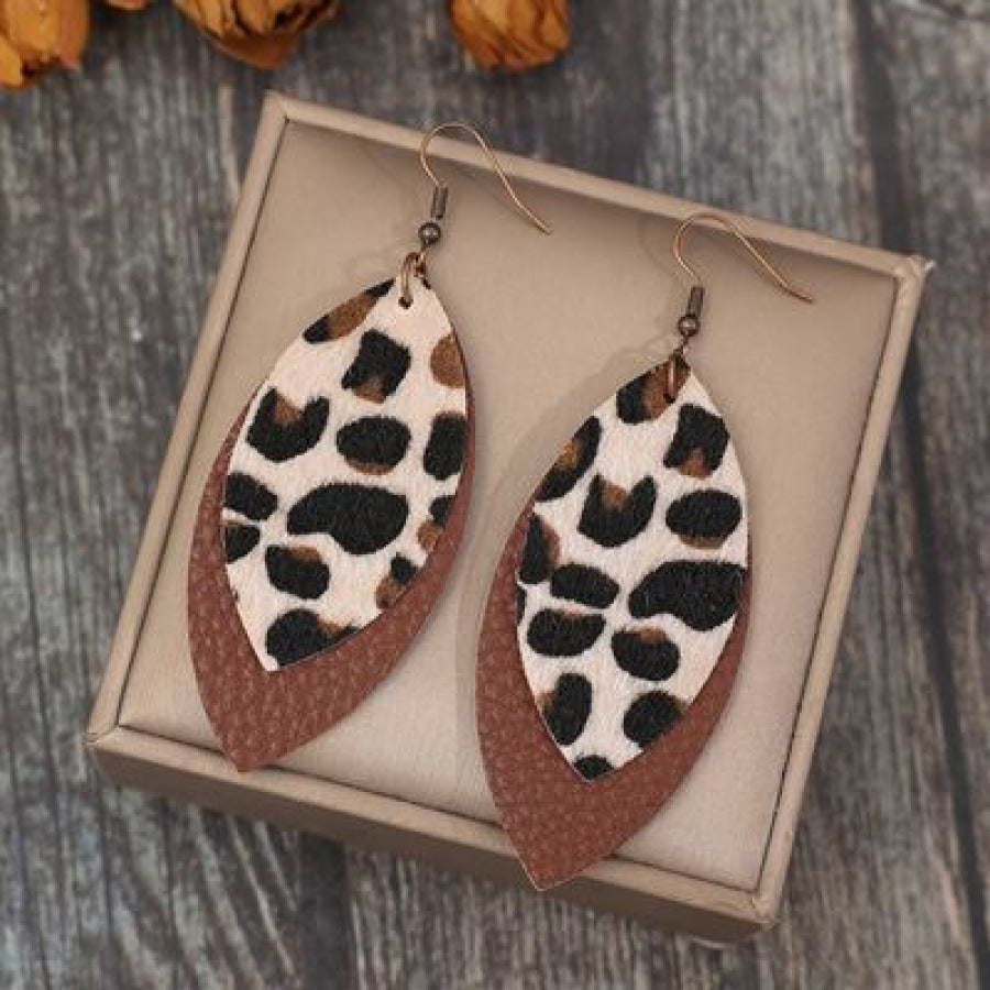 Leaf Shape Leather Dangle Earrings Chestnut / One Size Apparel and Accessories