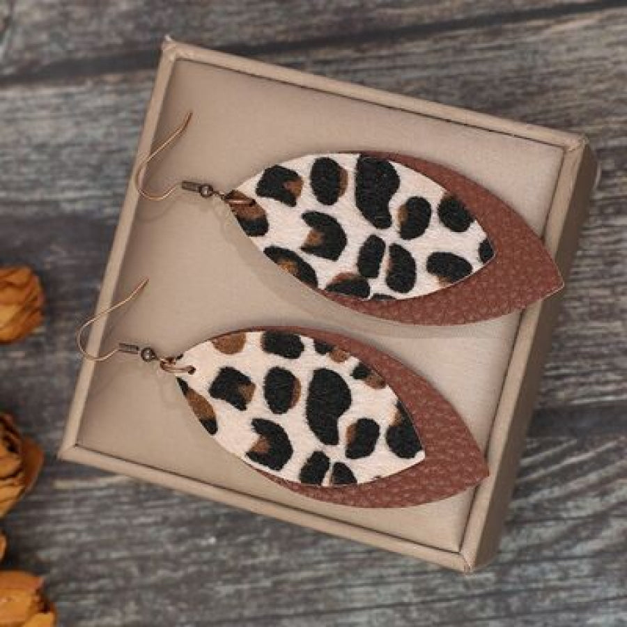 Leaf Shape Leather Dangle Earrings Chestnut / One Size Apparel and Accessories