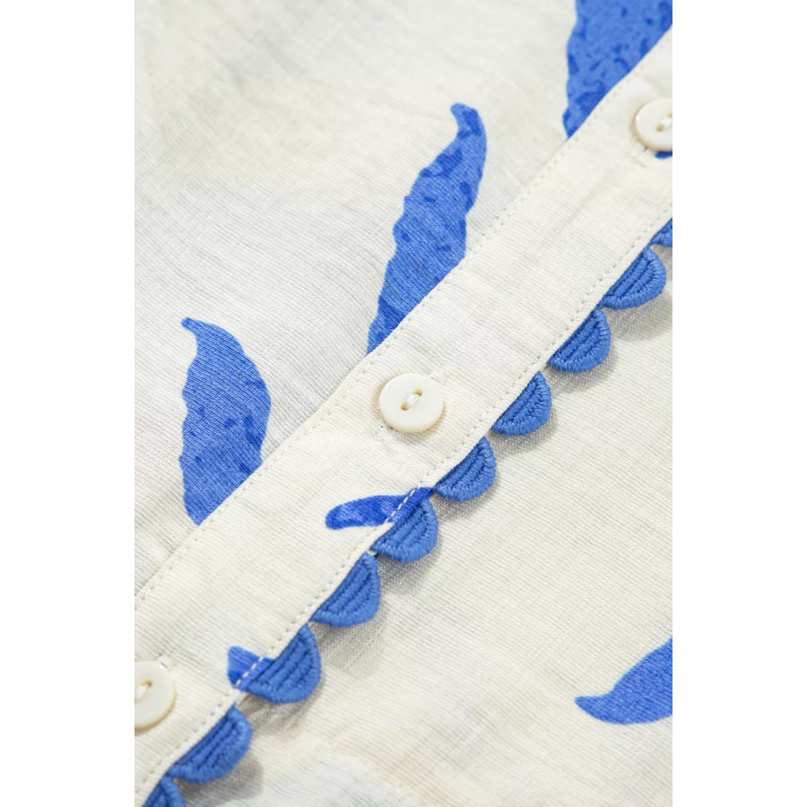 Leafy Botanical Print Side Tie Button Down Maxi Dress Apparel and Accessories
