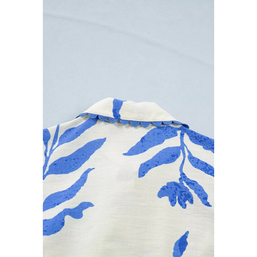 Leafy Botanical Print Side Tie Button Down Maxi Dress Apparel and Accessories