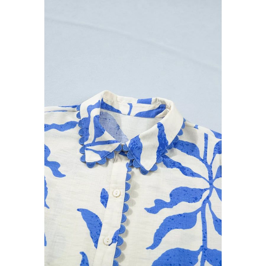 Leafy Botanical Print Side Tie Button Down Maxi Dress Apparel and Accessories