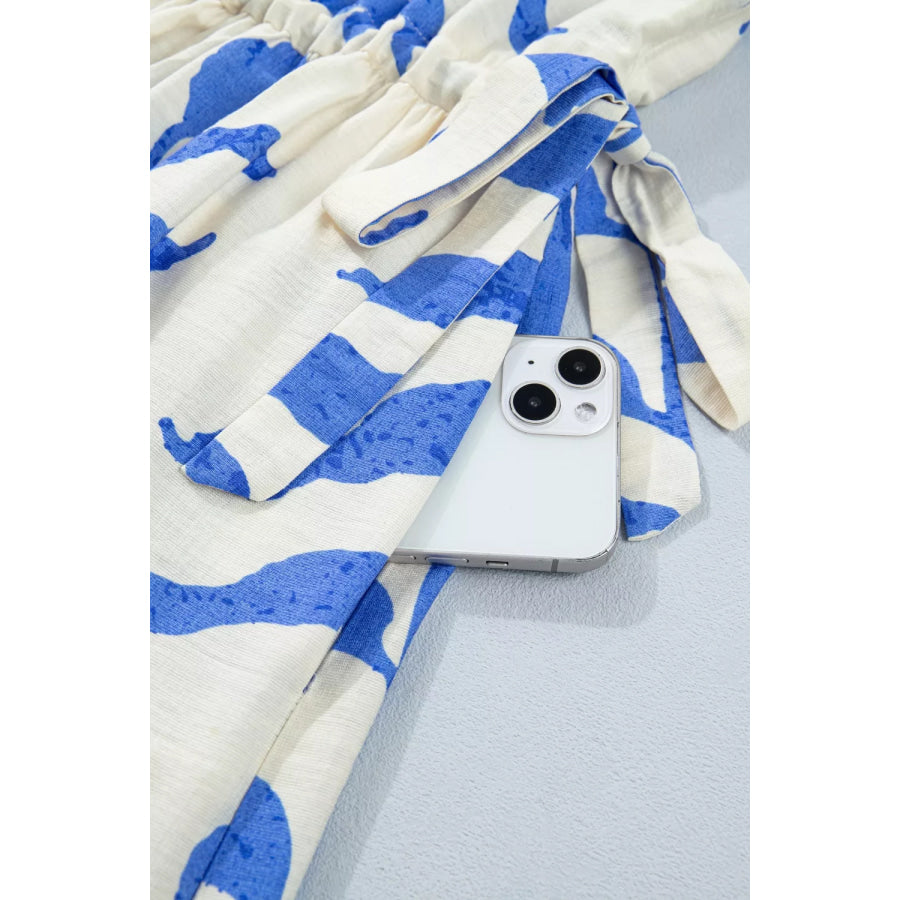 Leafy Botanical Print Side Tie Button Down Maxi Dress Apparel and Accessories