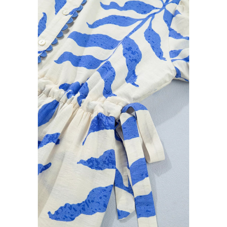 Leafy Botanical Print Side Tie Button Down Maxi Dress Apparel and Accessories