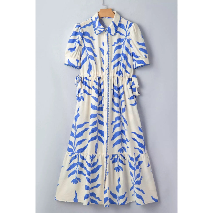 Leafy Botanical Print Side Tie Button Down Maxi Dress Apparel and Accessories